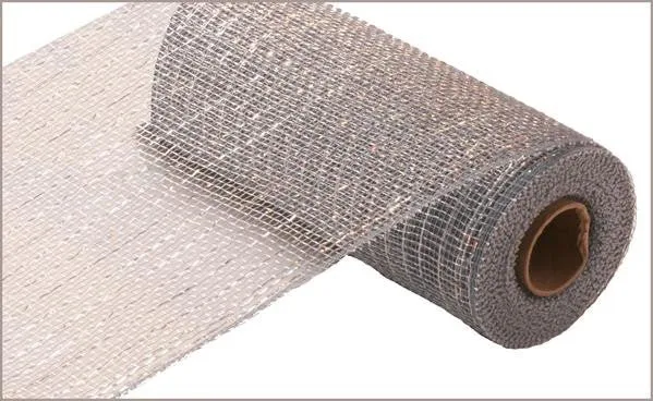 10" Deco Poly Mesh: Metallic Platinum/Laser Silver Foil