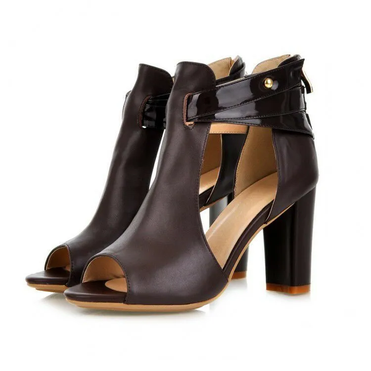 Amozae Woman Sandals Summer Fashion Gladiator Square Heel Pumps High Heels Buckle Strap Female Solid Color Sandals Plus Size 34-43