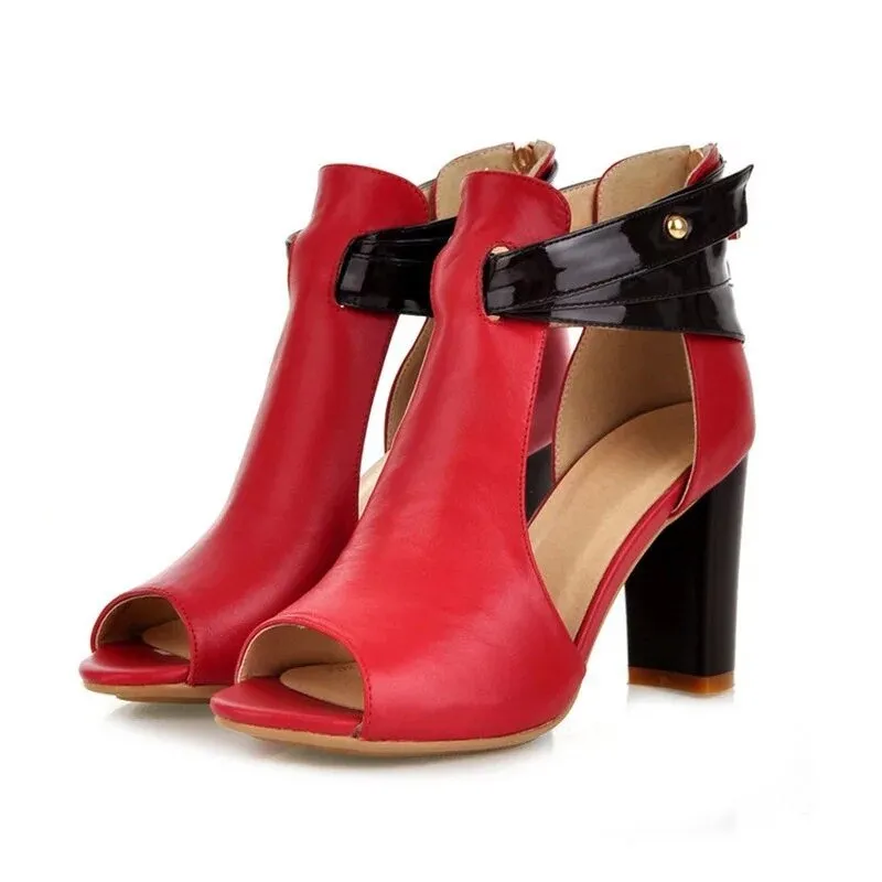 Amozae Woman Sandals Summer Fashion Gladiator Square Heel Pumps High Heels Buckle Strap Female Solid Color Sandals Plus Size 34-43