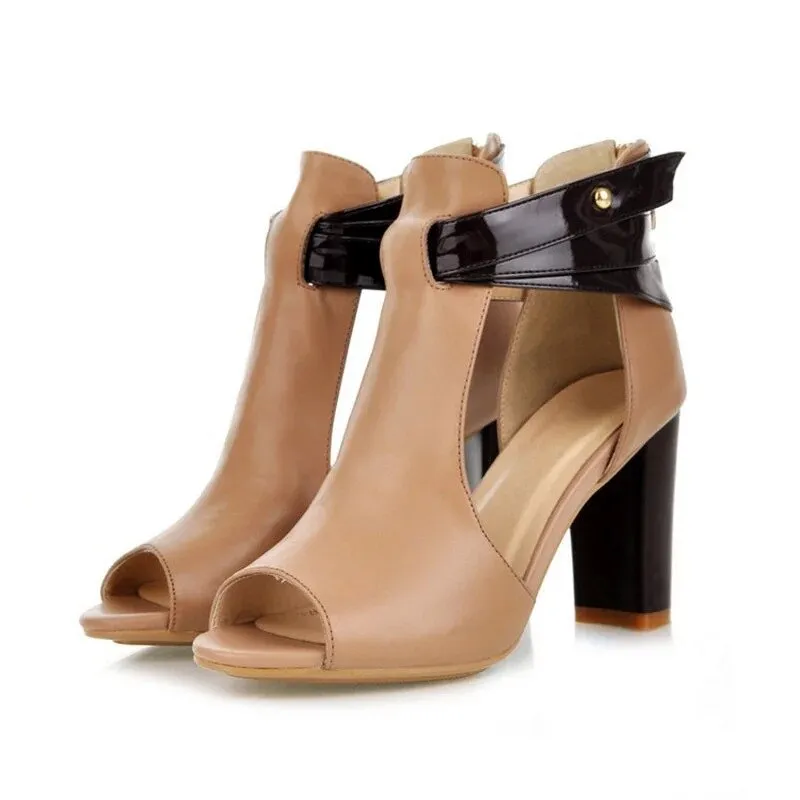 Amozae Woman Sandals Summer Fashion Gladiator Square Heel Pumps High Heels Buckle Strap Female Solid Color Sandals Plus Size 34-43