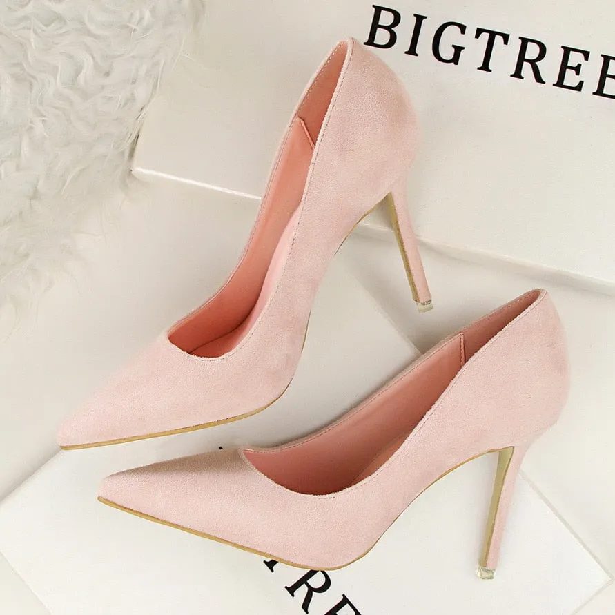 Amozae- Women's Shoes 9CM Pumps Fashion Simple Stiletto With High-Heeled Shallow Mouth Pointed Suede   Slimming Professional OL