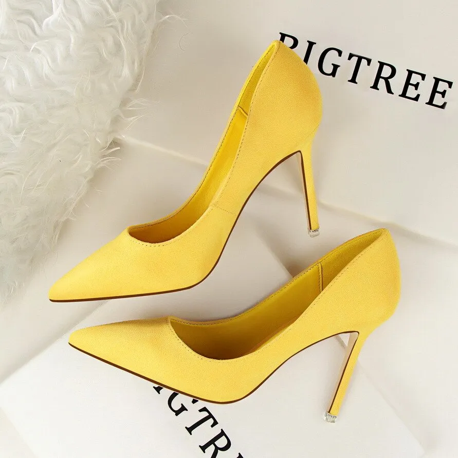 Amozae- Women's Shoes 9CM Pumps Fashion Simple Stiletto With High-Heeled Shallow Mouth Pointed Suede   Slimming Professional OL