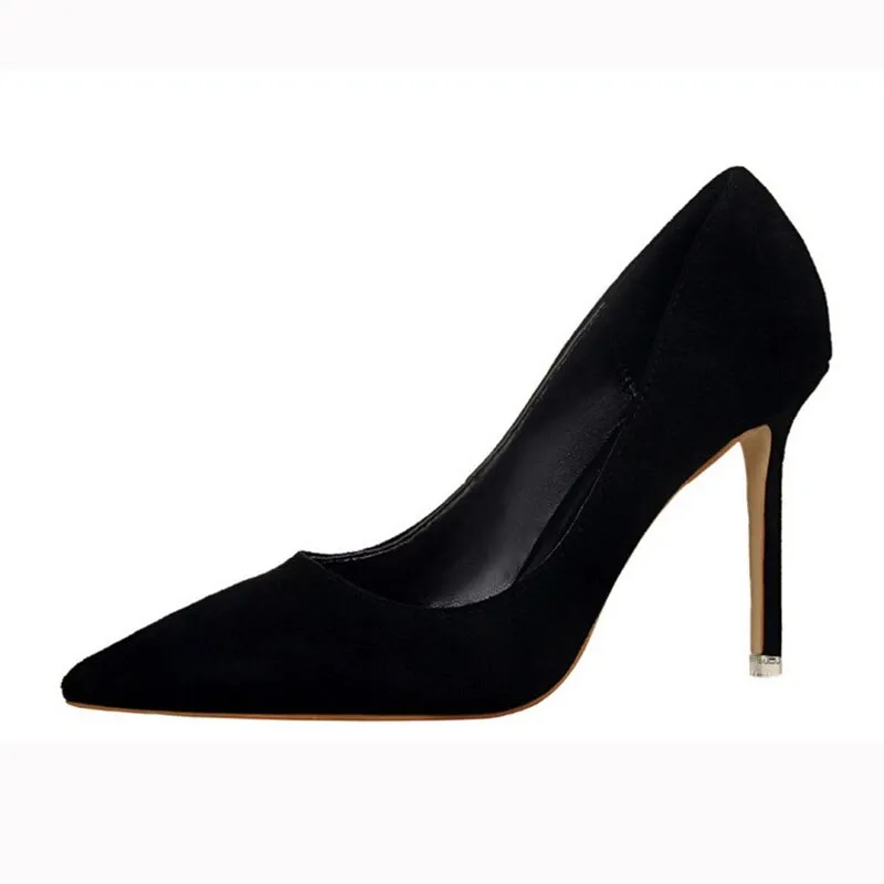 Amozae- Women's Shoes 9CM Pumps Fashion Simple Stiletto With High-Heeled Shallow Mouth Pointed Suede   Slimming Professional OL