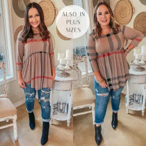 As You Wish Plaid Baby Doll Top in Taupe