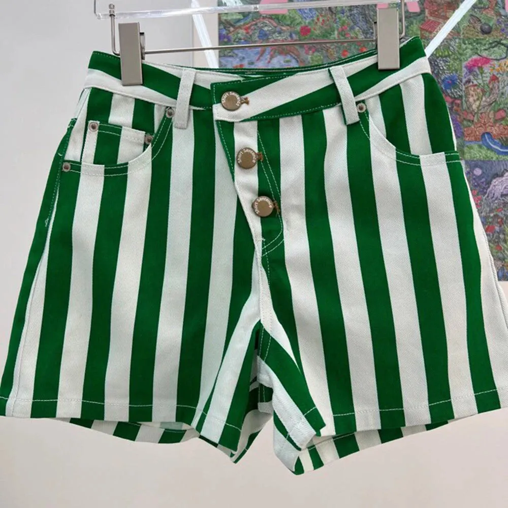 Casual Striped Colorblock Short Pants For Women High Waist Loose Shorts Female Fashion Spring Clothing Style