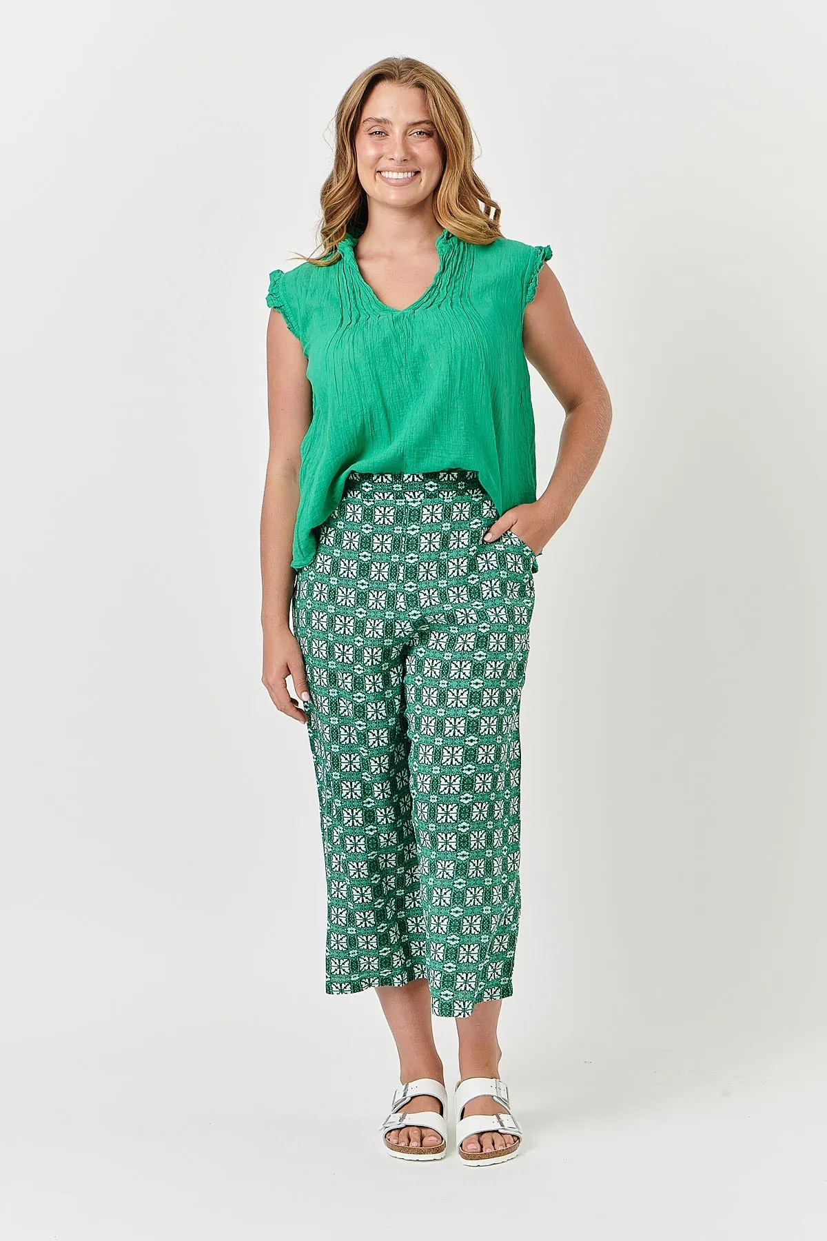 Cotton Sleeveless Top in Emerald
