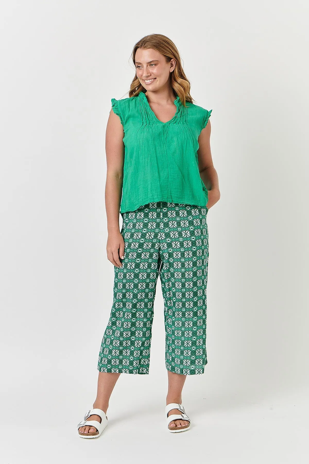 Cotton Sleeveless Top in Emerald