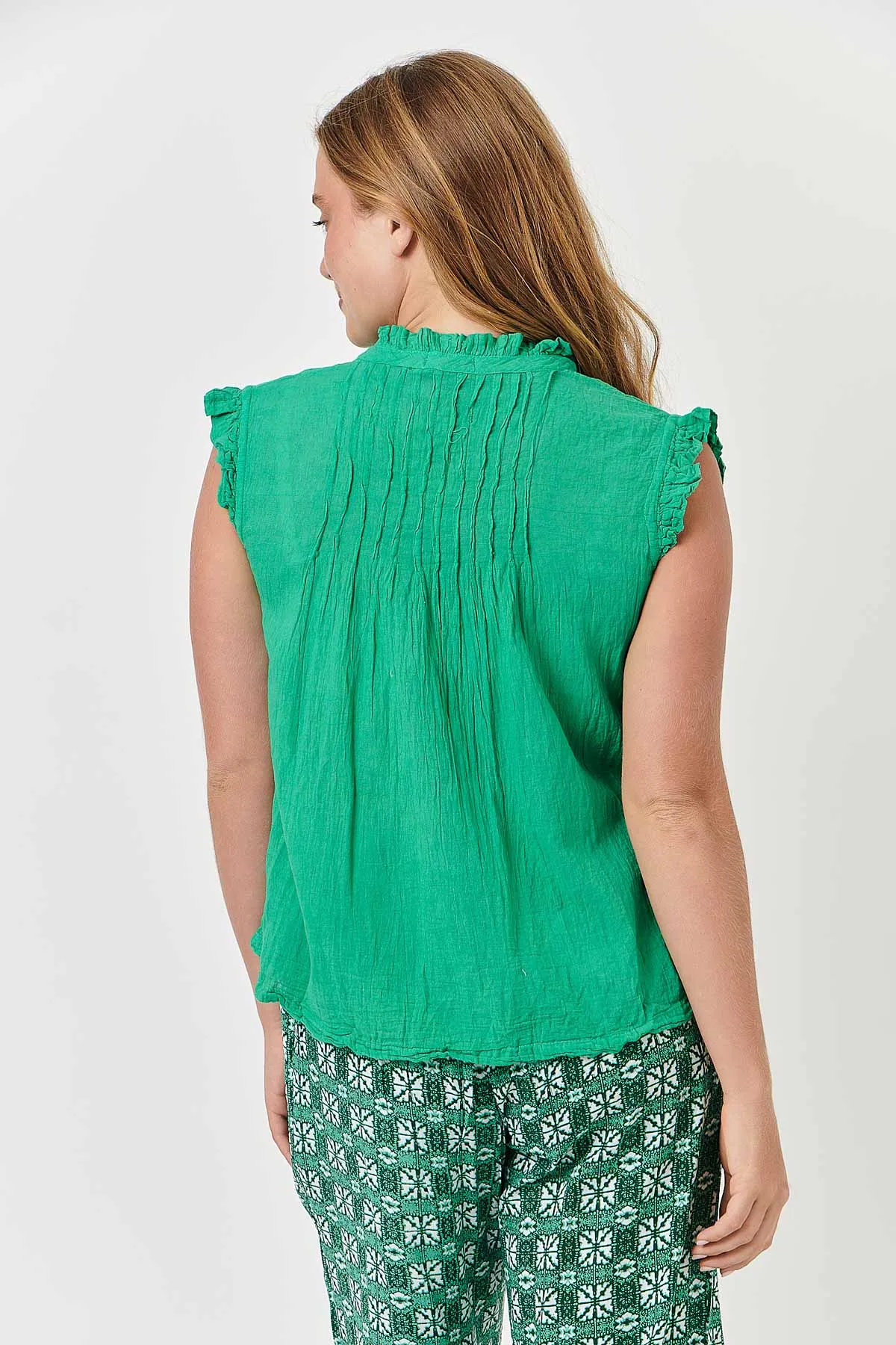 Cotton Sleeveless Top in Emerald