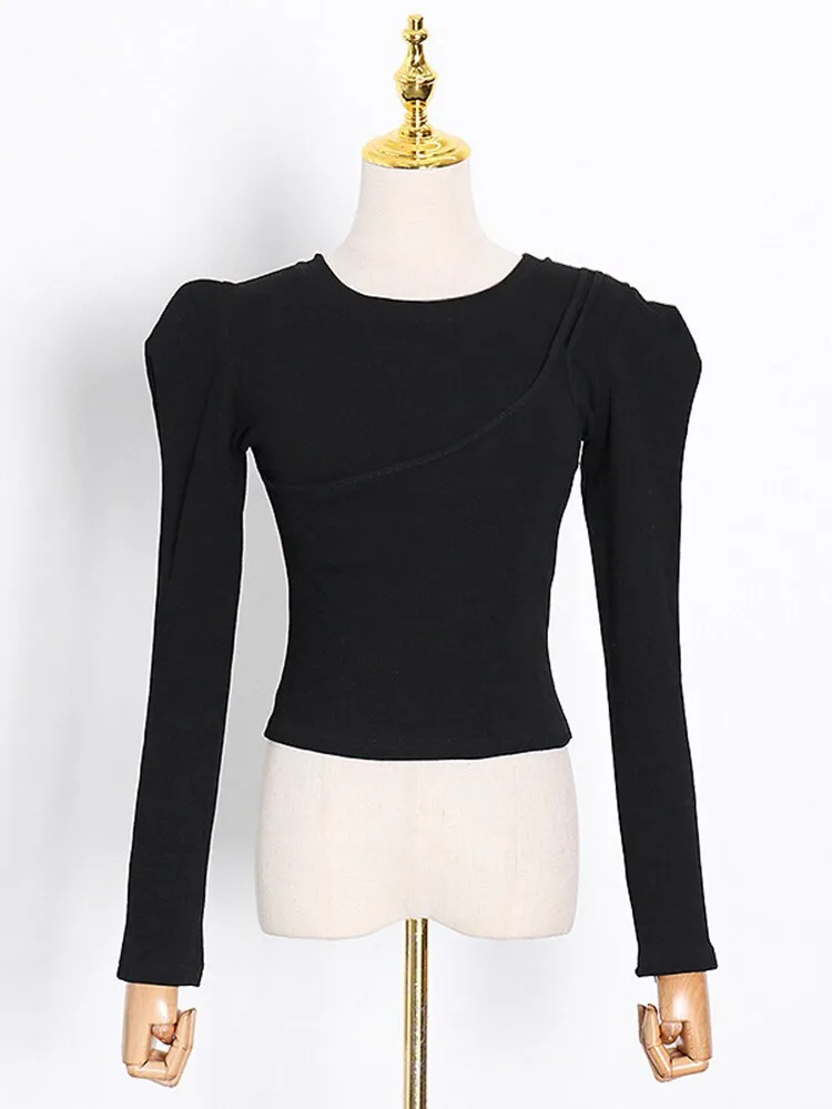 Fashion Skinny Soild T Shirt For Women Round Neck Long Sleeve Minimalsit Casual Autumn T Shirts Female Clothing