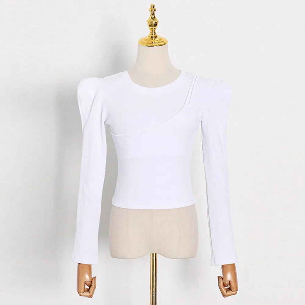 Fashion Skinny Soild T Shirt For Women Round Neck Long Sleeve Minimalsit Casual Autumn T Shirts Female Clothing