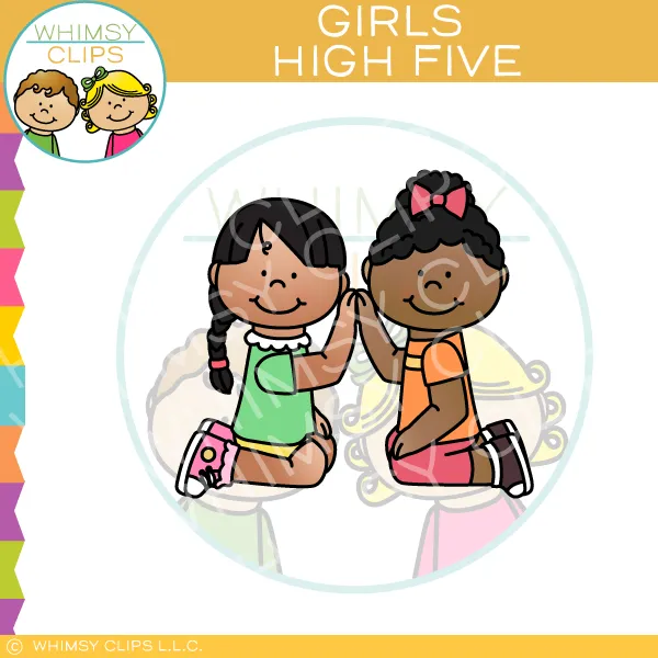 Girls Giving High-Five Clip Art