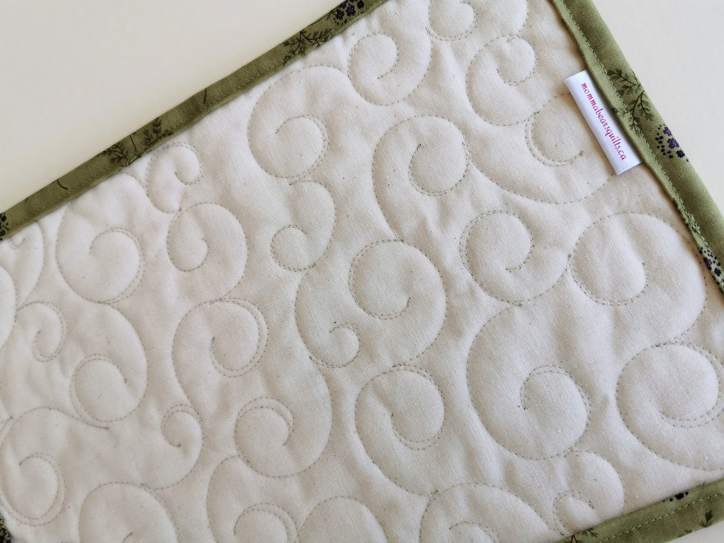 Green Floral Mini Quilt, Small Placemat, Quilted Mug Rug