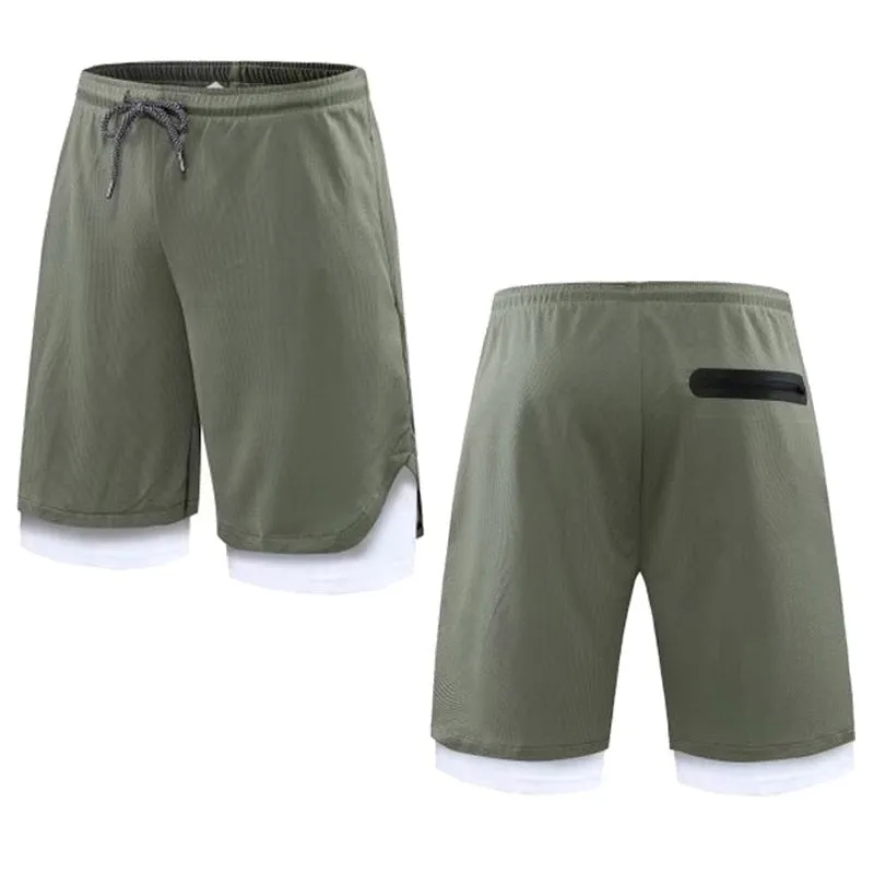 Gym Men's Sports Shorts 2 in 1 Safety Pocket Sexy Running Knickers Male Double Layer Breathable Fitness Training Pants