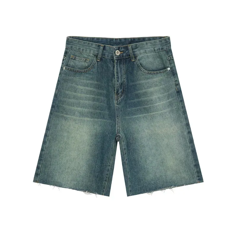 High Street Men's Straight Denim Shorts Vintage Worn-out Design Male Bottom Wide Leg Trousers Fashion Summer 9C6319