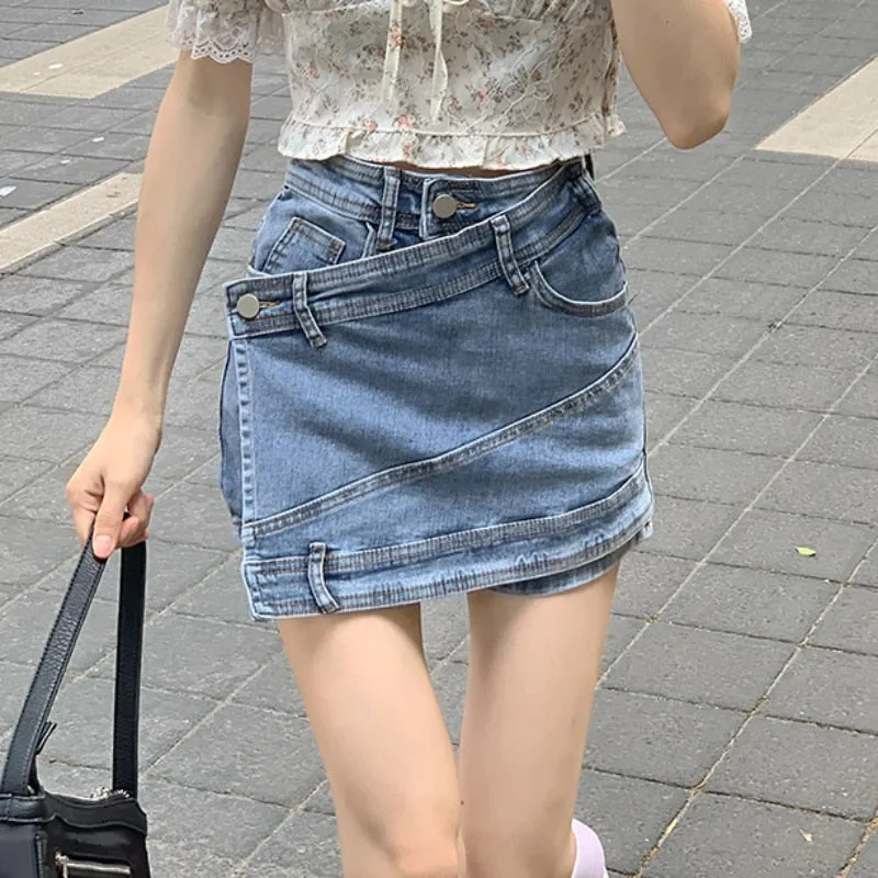 High Waist Women Denim Shorts Summer Korean Blue Designed Jeans Casual Pocket Loose Ladies Wide Leg Shorts