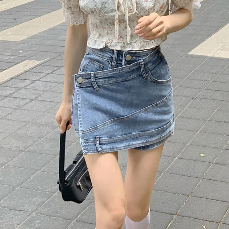 High Waist Women Denim Shorts Summer Korean Blue Designed Jeans Casual Pocket Loose Ladies Wide Leg Shorts
