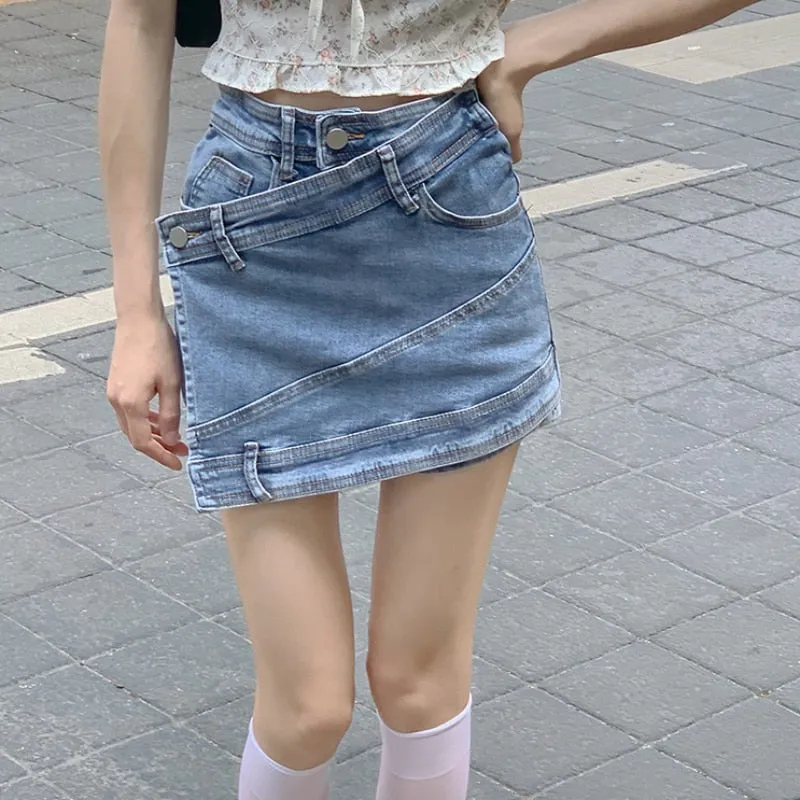 High Waist Women Denim Shorts Summer Korean Blue Designed Jeans Casual Pocket Loose Ladies Wide Leg Shorts