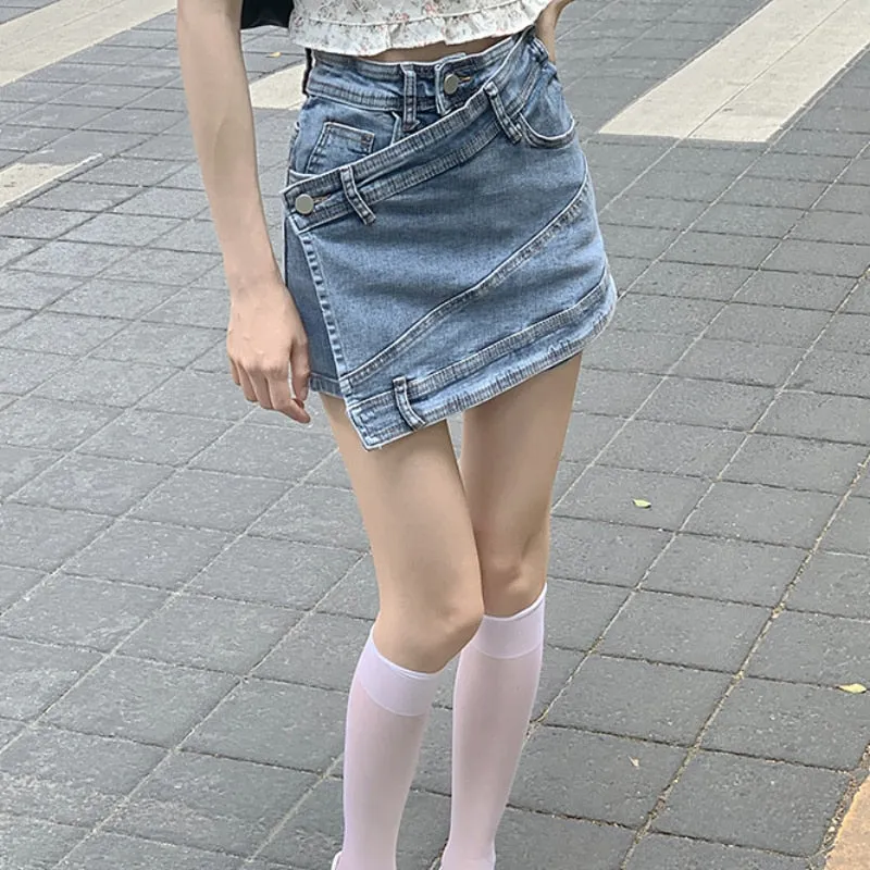 High Waist Women Denim Shorts Summer Korean Blue Designed Jeans Casual Pocket Loose Ladies Wide Leg Shorts