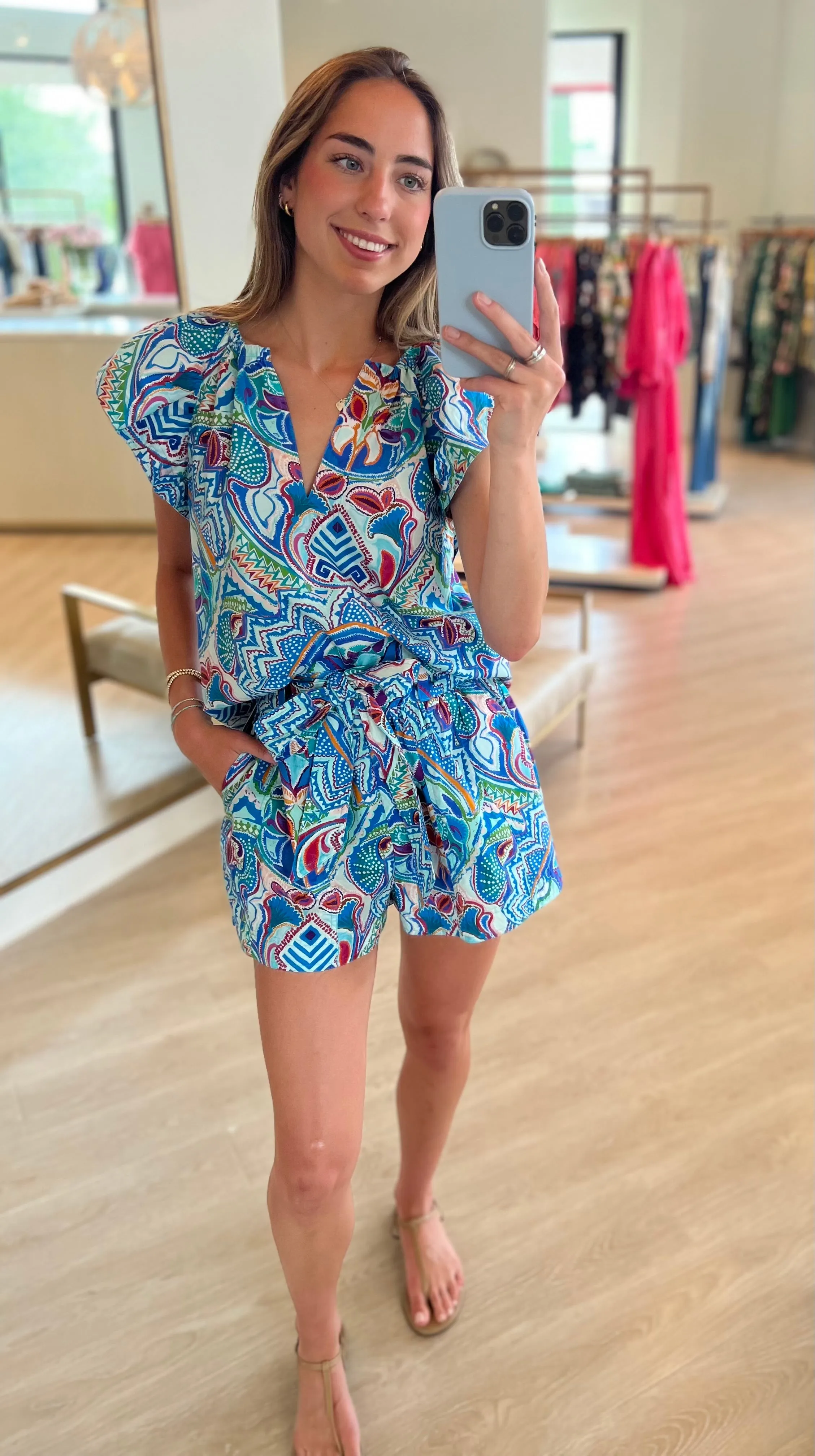 Ma619 Marie Oliver Mosaic Belted Shorts