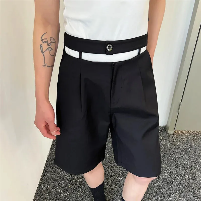 Men's Trendy Shorts Waist Hollow Out Loose Knee Length Pants Casual Male Korean Soild Color Staright Trouser 9A8173