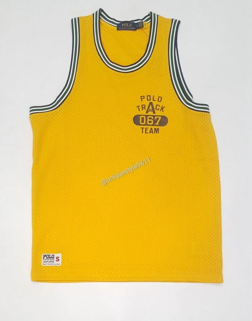 Nwt Polo Ralph Lauren Yellow Track Team 07 Logo Mesh Tank Top
