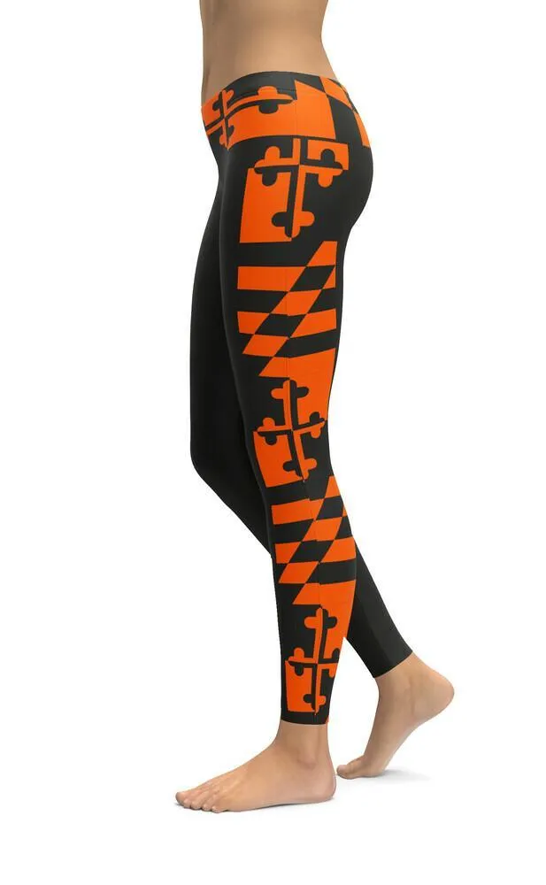 Orange & Black Maryland Flag / Yoga Leggings