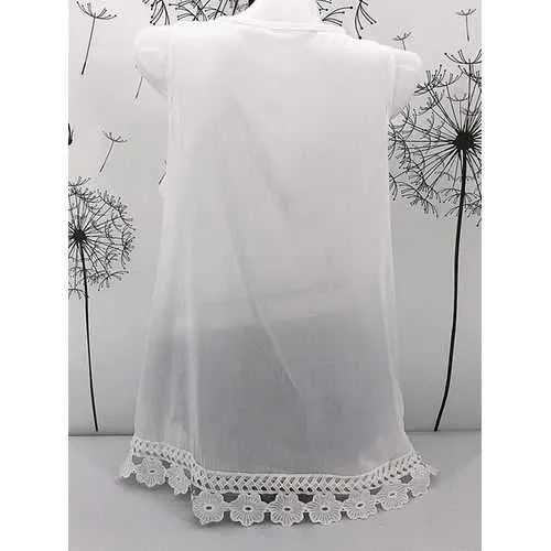 Plus Size Cotton Pure Color Lace Hem Tank Tops