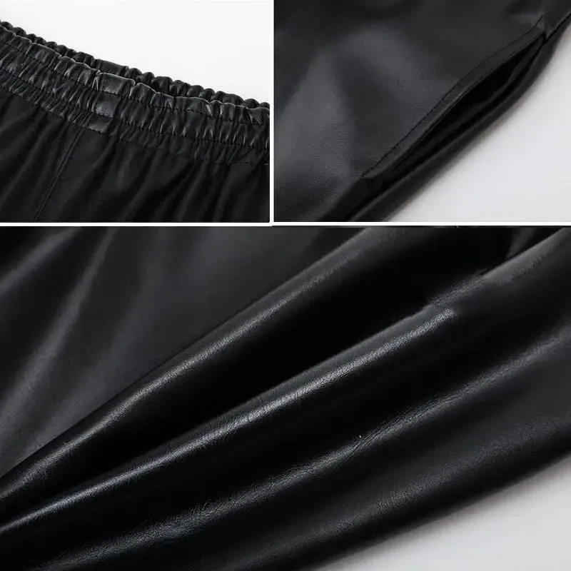 PU Leather Shorts Men's Lightweight Black Red Blue Summer Hip Hop Fashion Elastic Waist Knee Length Pants 9Y6387