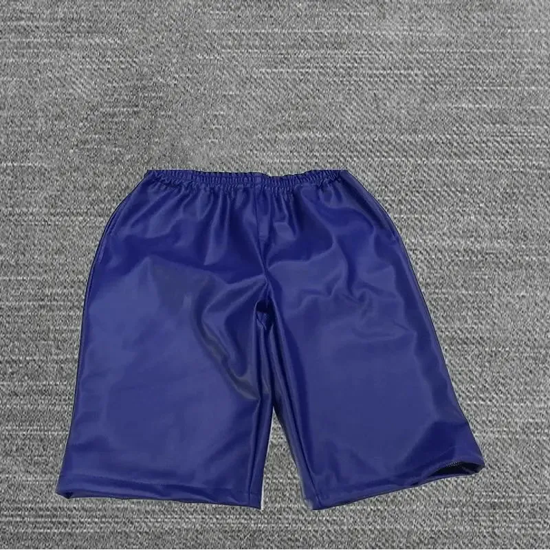 PU Leather Shorts Men's Lightweight Black Red Blue Summer Hip Hop Fashion Elastic Waist Knee Length Pants 9Y6387