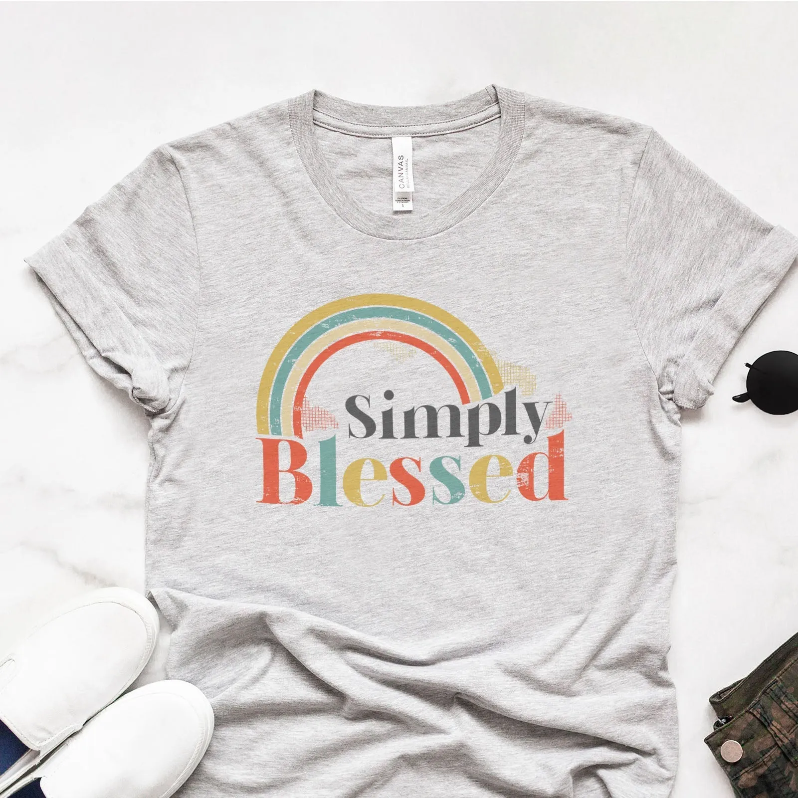 Retro Simply Blessed Tee Shirts For Women - Christian Shirts for Women - Religious Tee Shirts