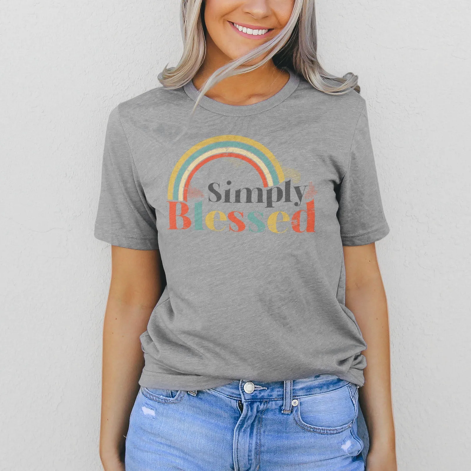 Retro Simply Blessed Tee Shirts For Women - Christian Shirts for Women - Religious Tee Shirts