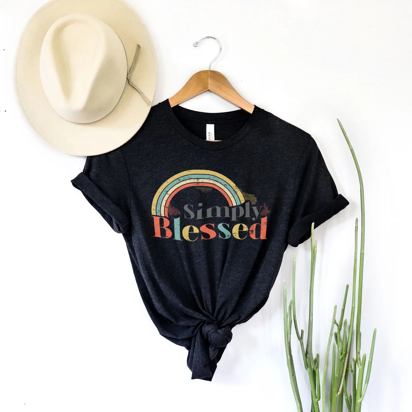 Retro Simply Blessed Tee Shirts For Women - Christian Shirts for Women - Religious Tee Shirts