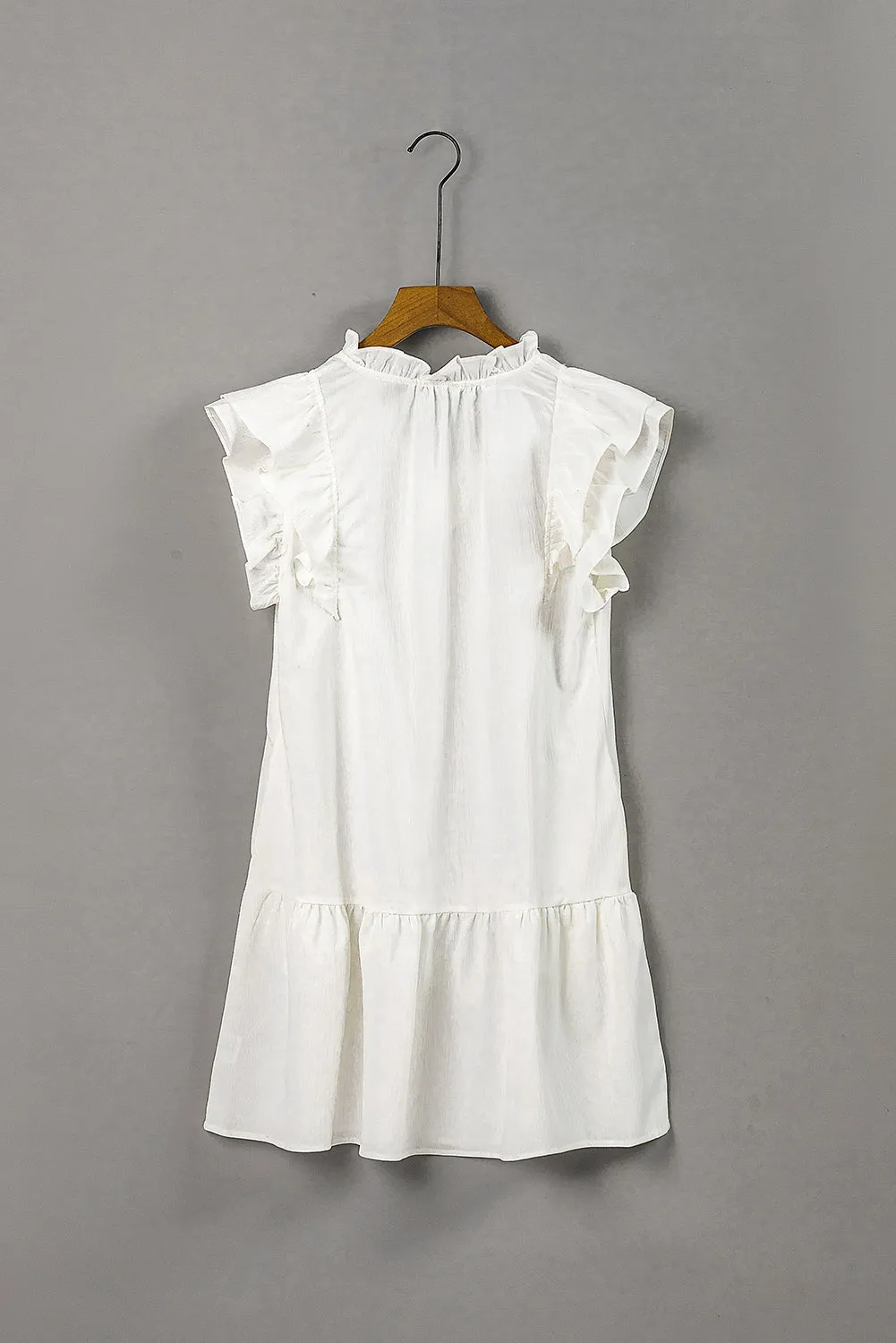 Ruffle Shoulder Tie-Neck Tiered Dress