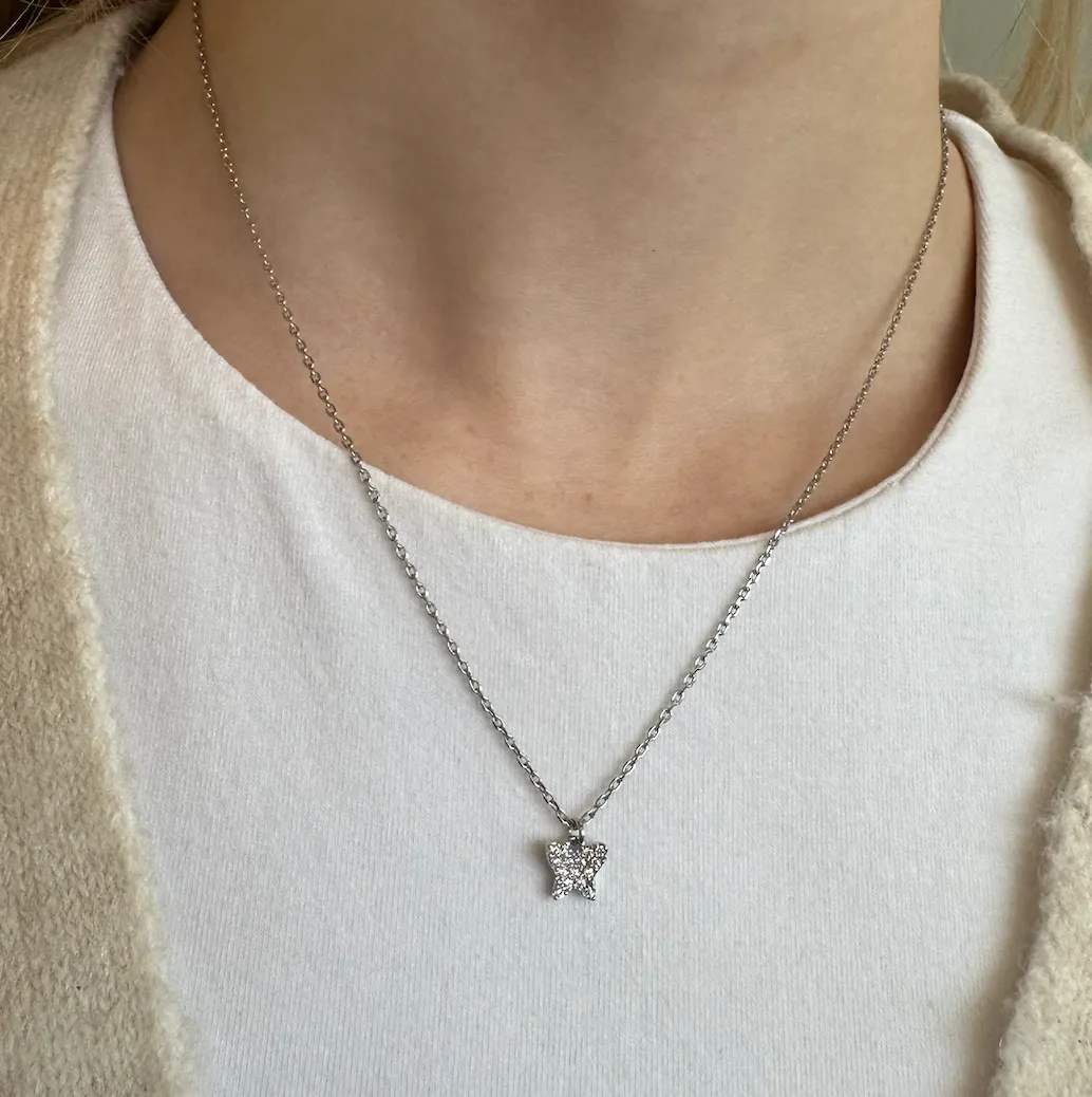 Silver Crystal Butterfly Necklace