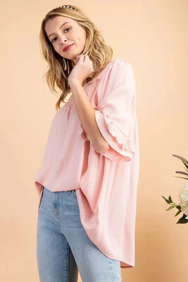 Smocked Square neck Woven Top