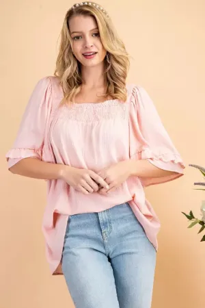Smocked Square neck Woven Top