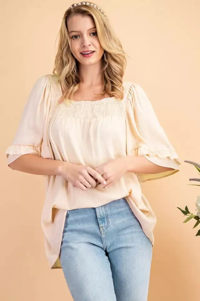 Smocked Square neck Woven Top