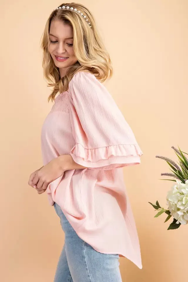 Smocked Square neck Woven Top