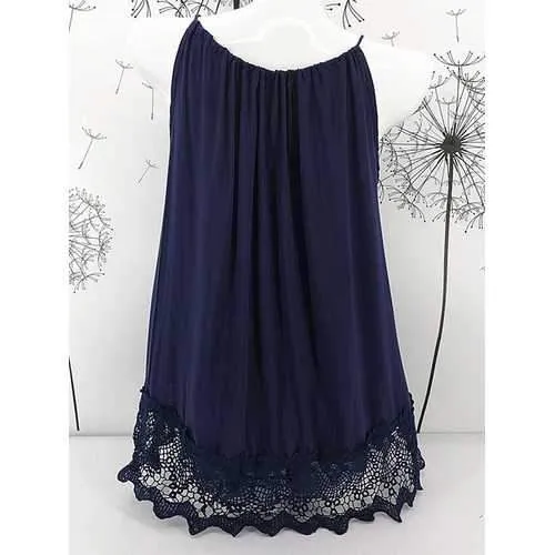 Solid Color Lace patchwork sleeveless Tank Tops