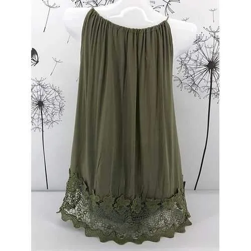 Solid Color Lace patchwork sleeveless Tank Tops
