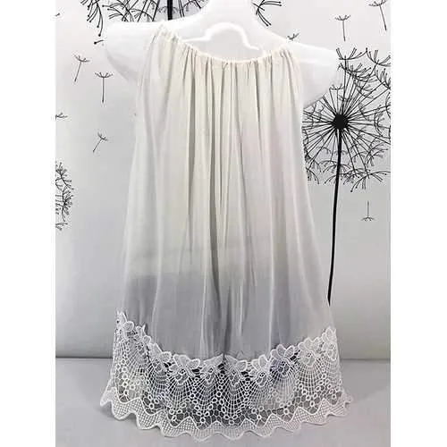 Solid Color Lace patchwork sleeveless Tank Tops