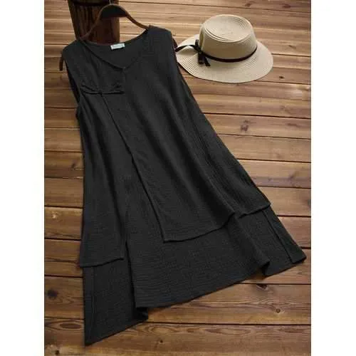 Women Vintage Sleeveless V-neck Tank Tops Blouse