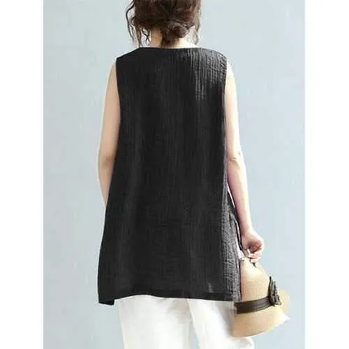 Women Vintage Sleeveless V-neck Tank Tops Blouse