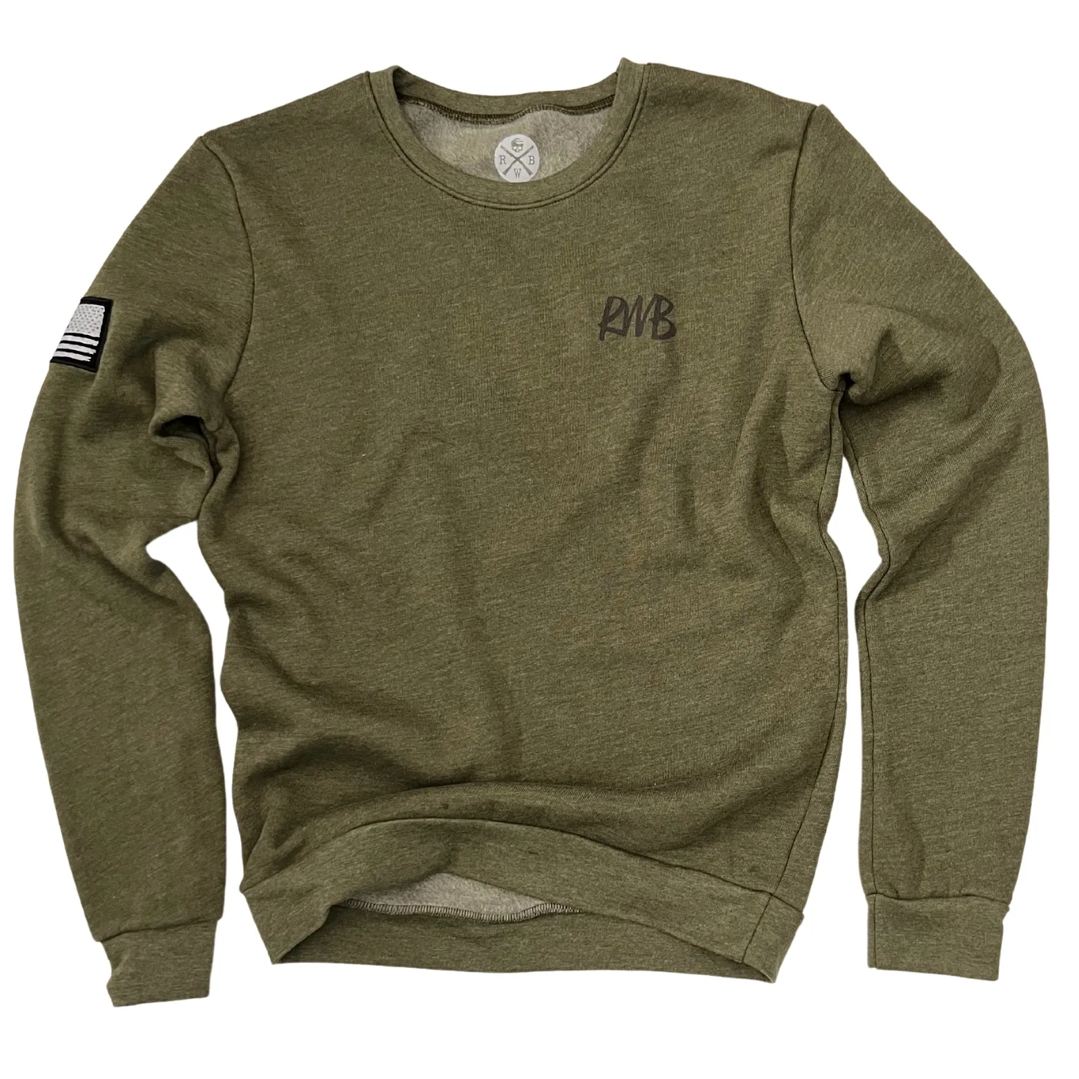 Women's American Flag Patch Raglan Ultra Soft Crew Neck Sweatshirt (Army)